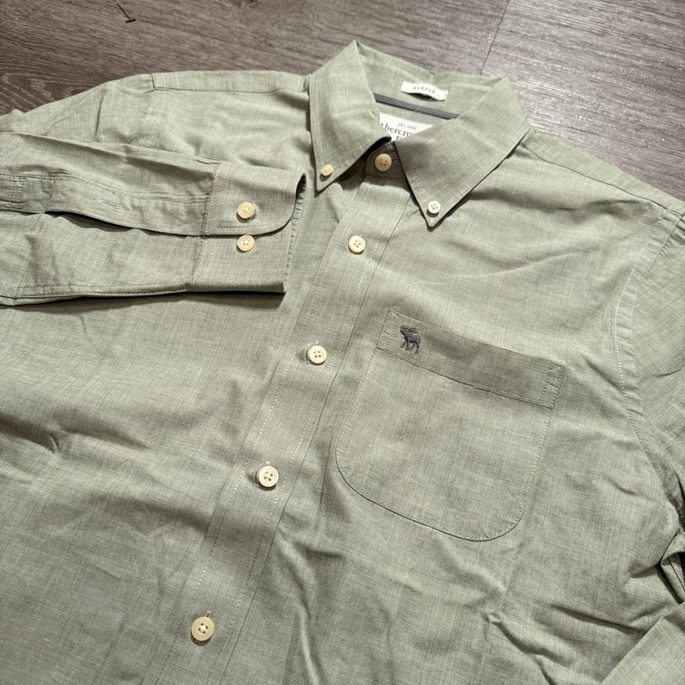 Abercrombie & Fitch Shirt Mens Small Green Embroidery Pocket Button Up Muscle